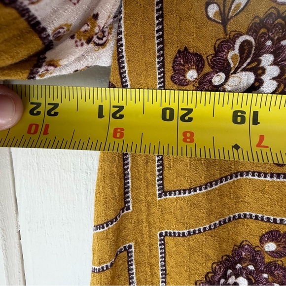 Free People Women’s Mustard and White Patterned Blouse, Bohemian, Size Large - Picture 8 of 9